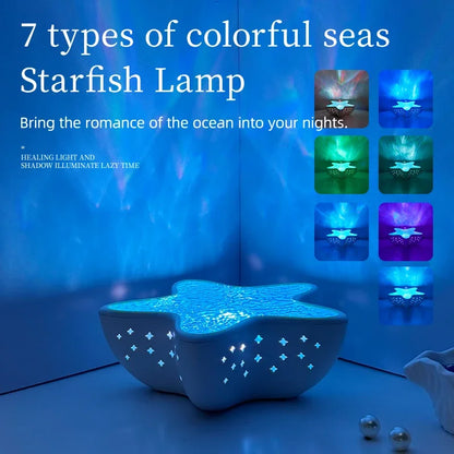 Starfish LED Night Light Rechargeable Table Lamp Northern Ocean Wave Projector Lights Romantic For Bedroom Desk Festival Decor